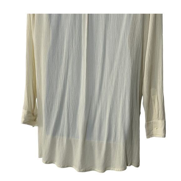 O'NEILL Top Womens Size Medium Woven Crinkle Sheer Button Tunic Blouse Off-White - Picture 7 of 11